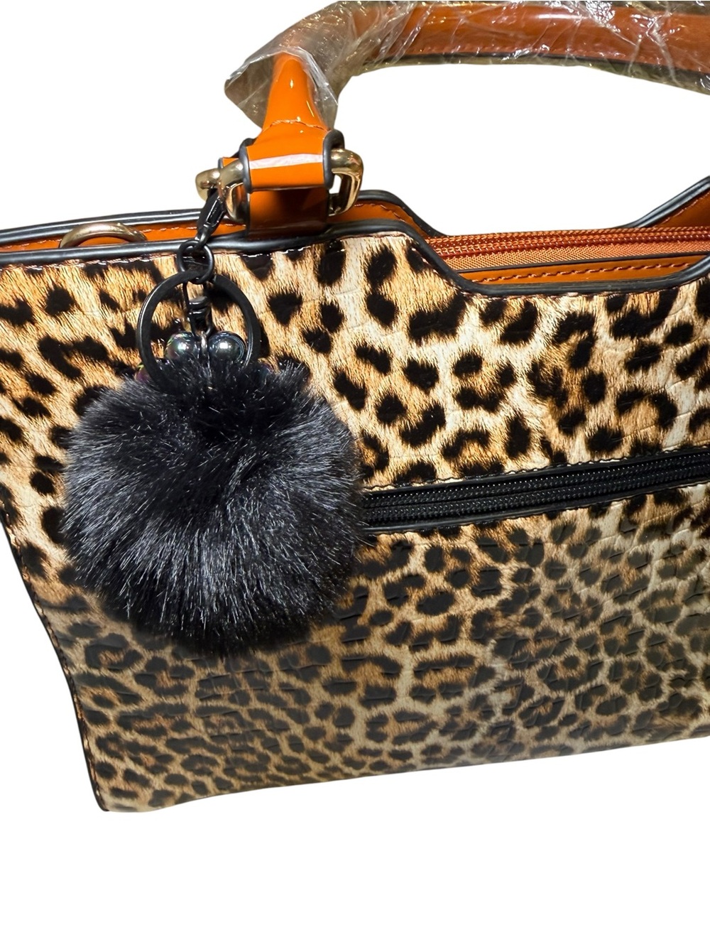 NWT Vegan Patent Leather Leopard Print Satchel Handbag - Picture 8 of 14